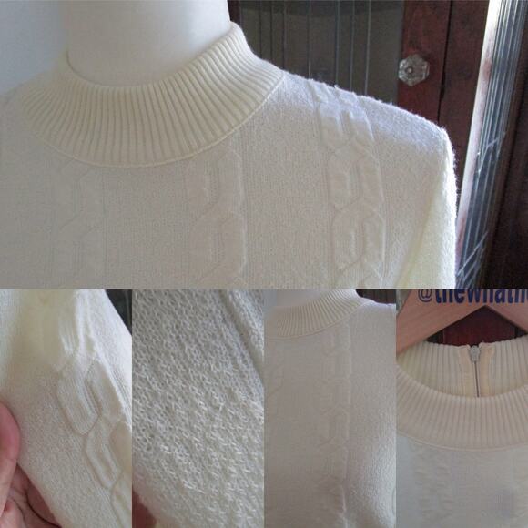 80s/90s Bay Harbour Cream Mock Neck Sweater Zip Back Knit Size M Coastalchic - Picture 13 of 16